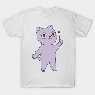 Cute purple cat illustration magic wand T-Shirt